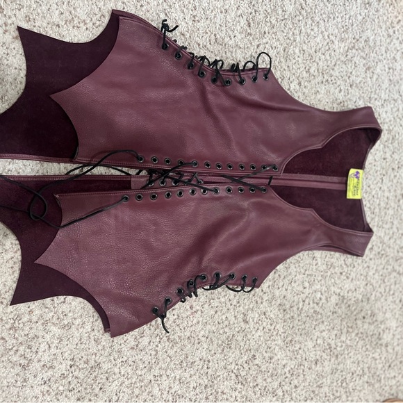 Burgundy women L Leather Lace-Up Corset Vest Gothic Steampunk Biker Victorian - Picture 12 of 12